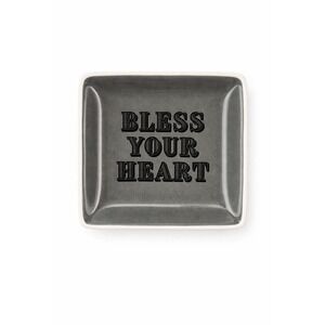 Bless Your Heart Ceramic Trinket Dish Grey Square Jewelry Tray Valet Bowl